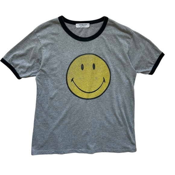 Daydreamer for Free People Smiley Ringer Tee Shirt in Gray Size M - Picture 1 of 9